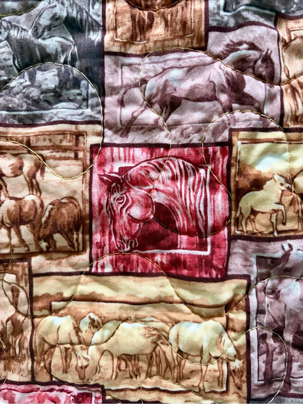 Reversible handcrafted equestrian-themed lap quilt/wall hanging 38x38